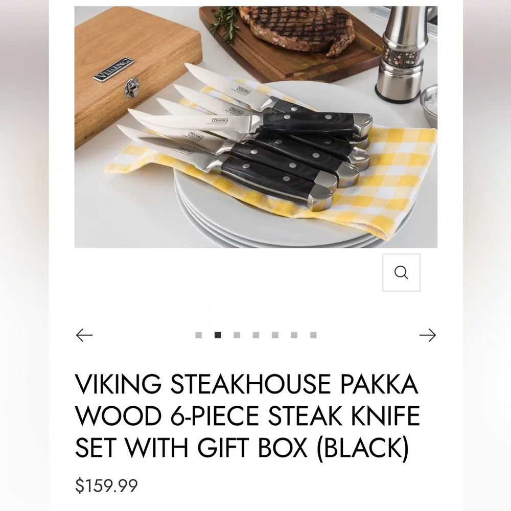 VIKING STEAKHOUSE PAKKA WOOD 6-PIECE STEAK KNIFE SET WITH GIFT BOX (BLACK) $159
